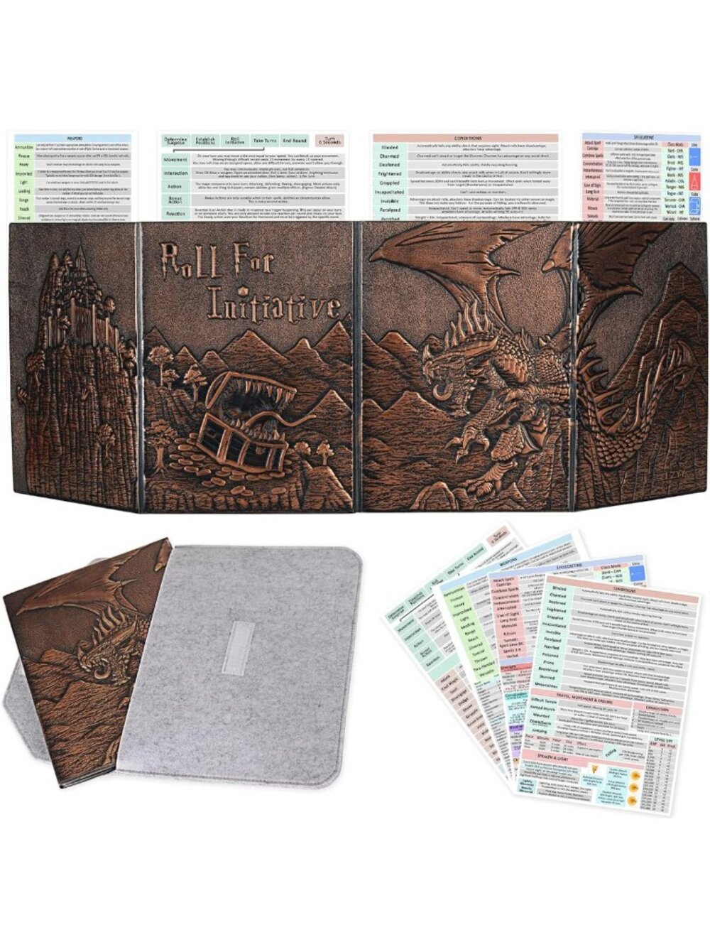 Faux Leather 4-Panel Dungeon Master Screen with Pockets for RPG Gaming